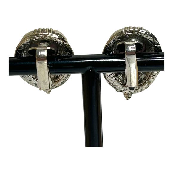 Vintage Art Arthur Pepper Clip On Earrings Faux Red Turquoise Silver Tone - Picture 5 of 6